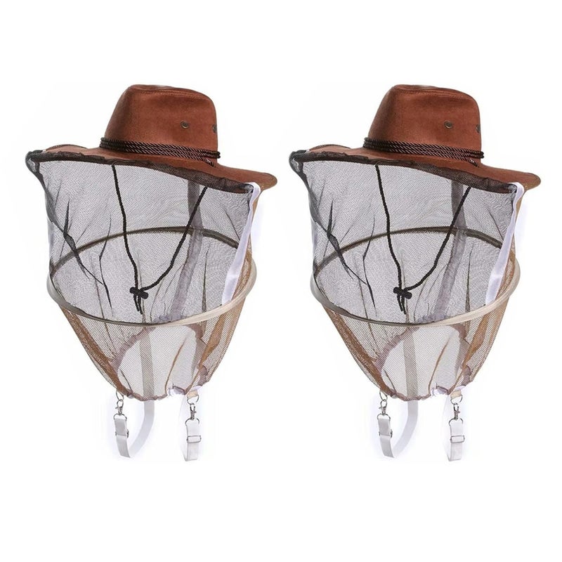 witbee 2 Pack Beekeeping Cowboy Hat, Beekeeping Hat with Veil Bee Veil Hat with Visibility Veil Professional Beekeeper Hat Beekeeping Protective Gear - Image 1